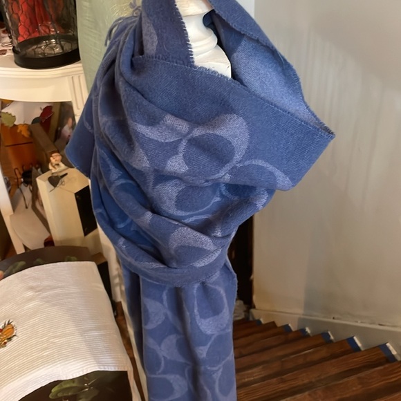 💋Huge Coach Scarf/poncho/wrap in blue tones and Coach fringe to match - Picture 2 of 6